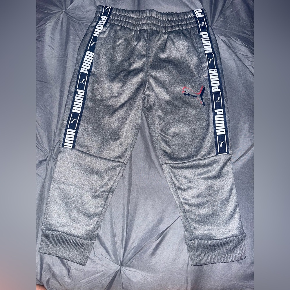 PUMA Kids Charcoal Joggers with Logo Stripes